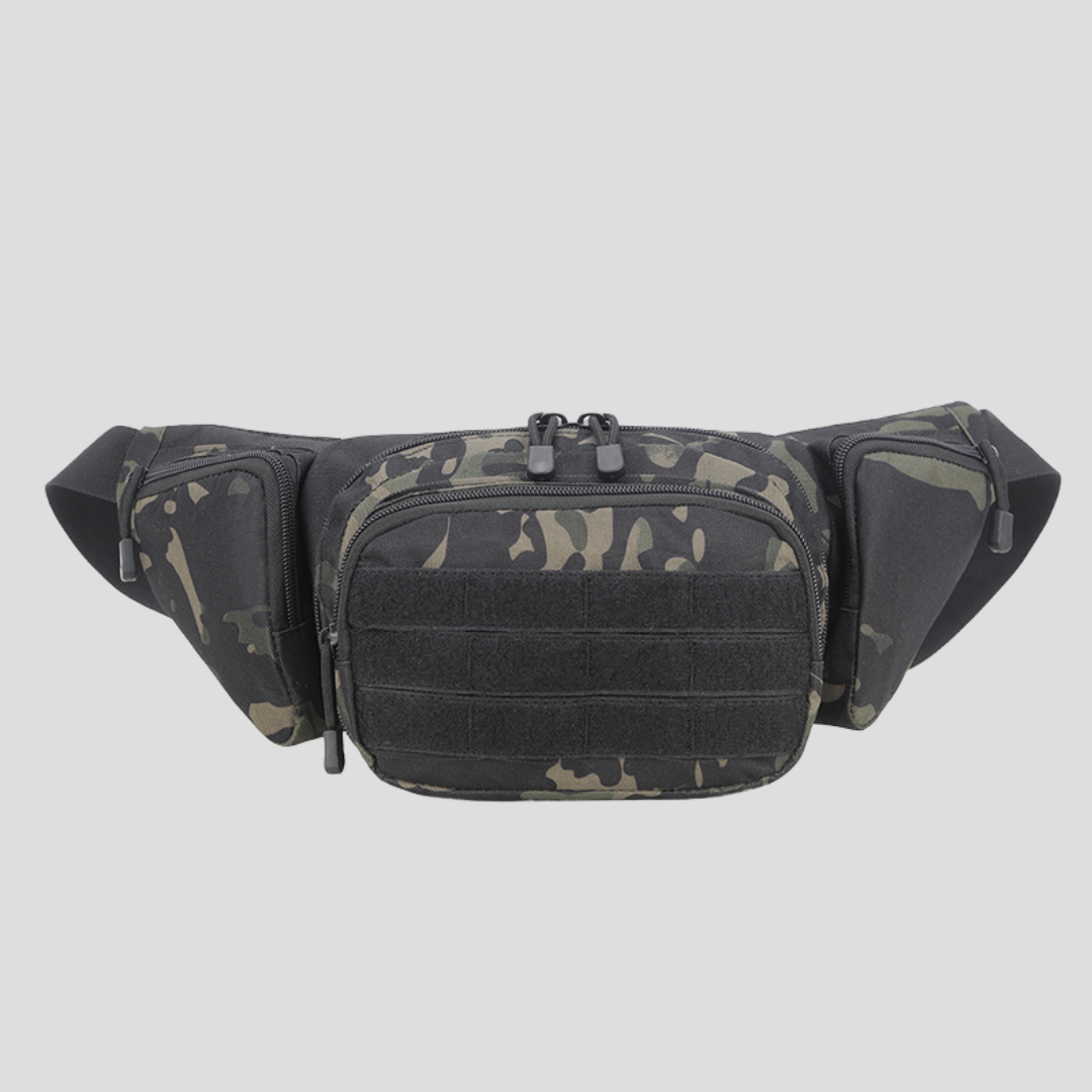 Riñonera Táctica 5 Bolsillos con velcro Negro Camuflaje
