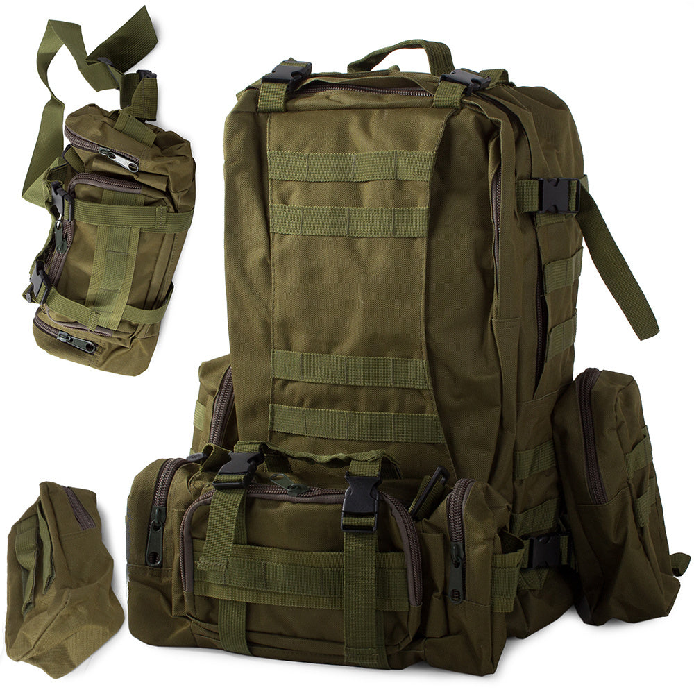 Mochila táctica 48,5L de alto rendimiento con módulos extra Verde Militar
