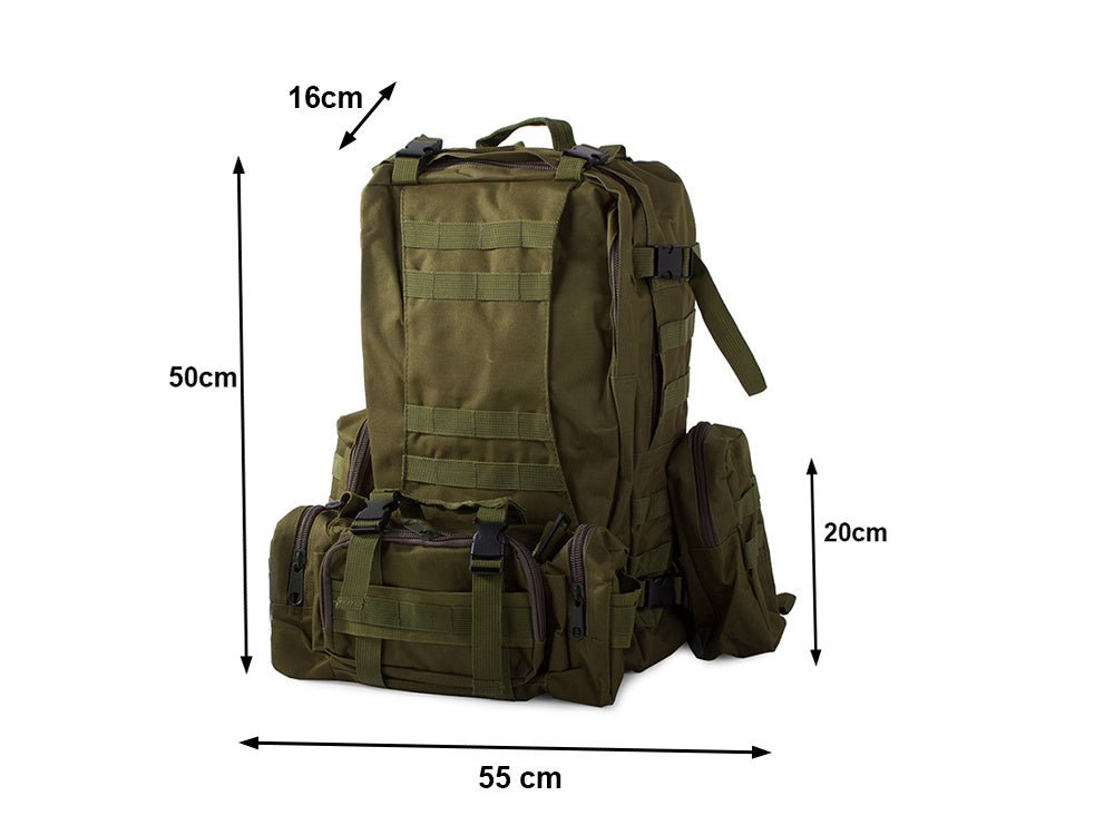 Mochila táctica 48,5L de alto rendimiento con módulos extra Verde Militar