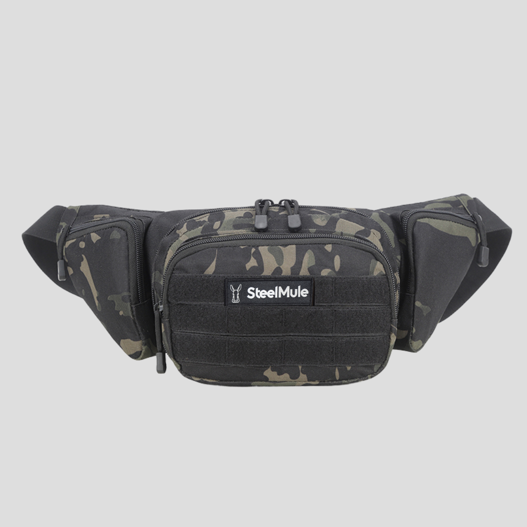 Riñonera Táctica 5 Bolsillos con velcro Negro Camuflaje