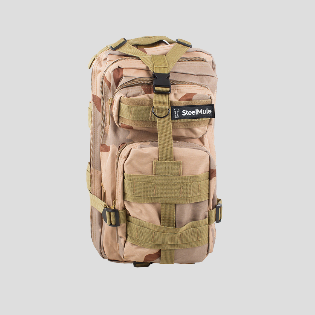 Mochila táctica 26L con ventilación, MOLLE y bolsillo antirrobos Sahara