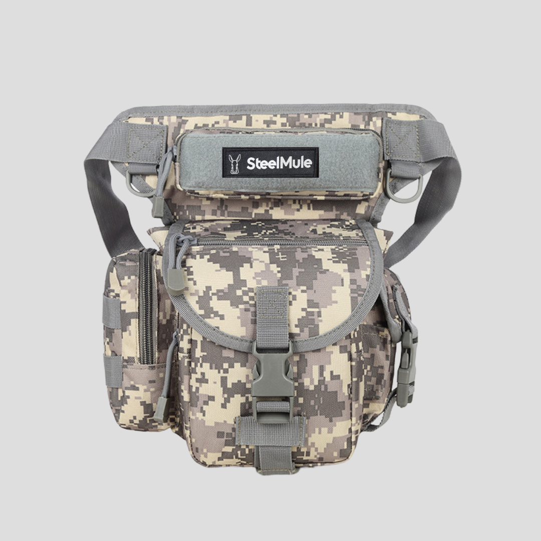 Bolso Riñonera de Pierna para Misiones y Outdoor Gris Camuflaje